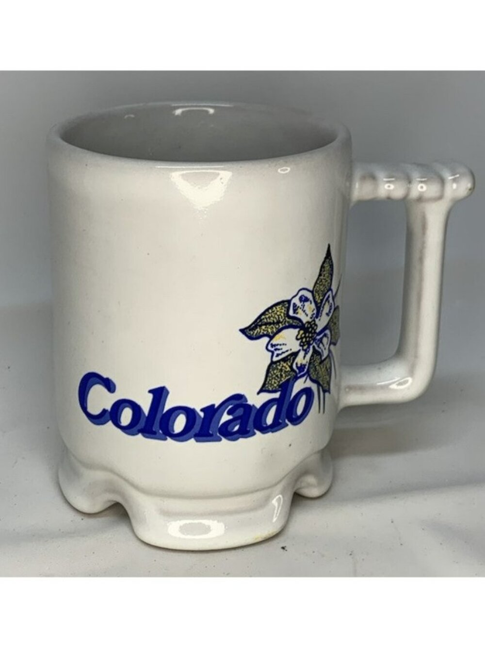 Vintage FRANKOMA Pottery Coffee Mug Colorado State Flower Blue Columbine 8oz Cup